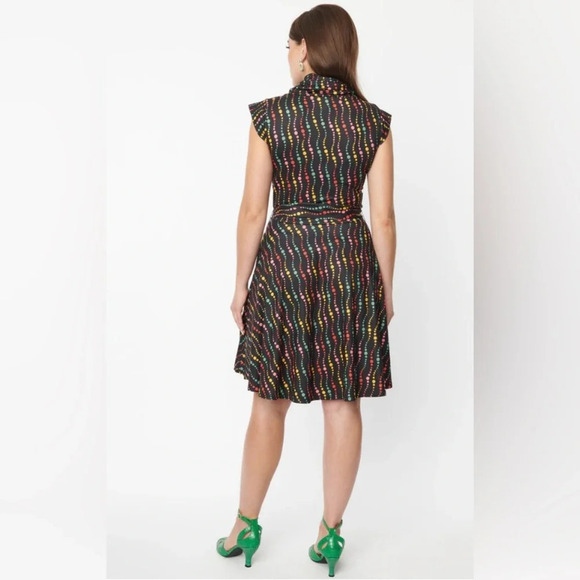 🦋B2G1🦋UNIQUE VINTAGE Black & Rainbow Dots Fit and Flare Dress NWT | SMAL… - Picture 3 of 11